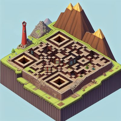 Isometric Mountain Mining Town QR Code Art