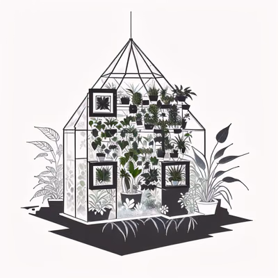 温室植物水墨线描二维码艺术 — 图片 1