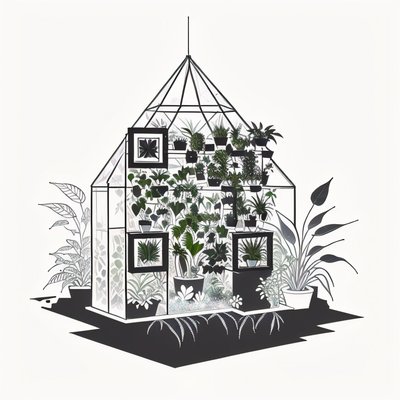 Greenhouse Plants Ink Drawing QR Code Art
