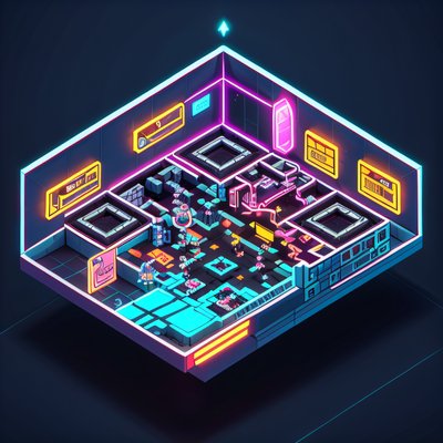 Isometric Neon Outpost Cyberpunk QR Code for Posters