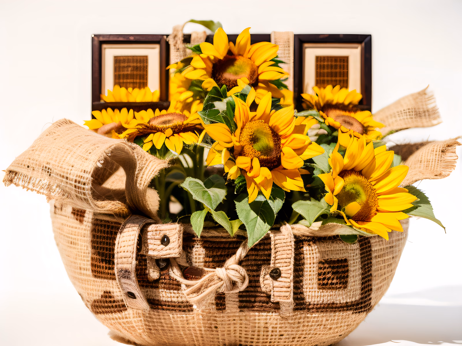 Sunflower Basket Burlap Photo QR Code for Packaging — image 1