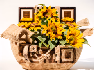 Sunflower Basket Burlap Photo QR Code for Packaging — image 1