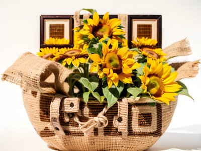 Sunflower Basket Burlap Photo QR Code for Packaging
