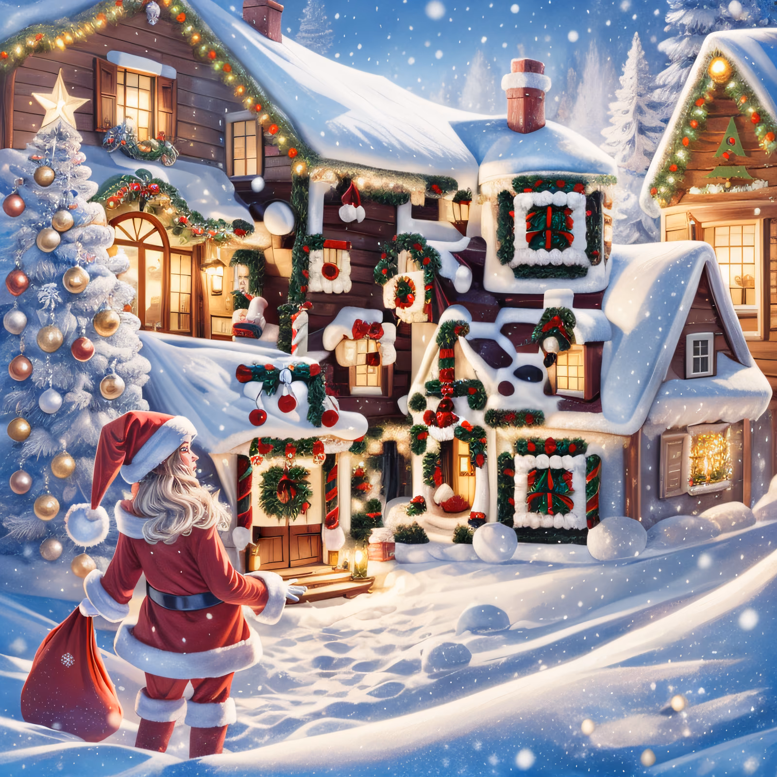 Santa Village Christmas Digital Painting QR Code for Greeting Cards — image 1