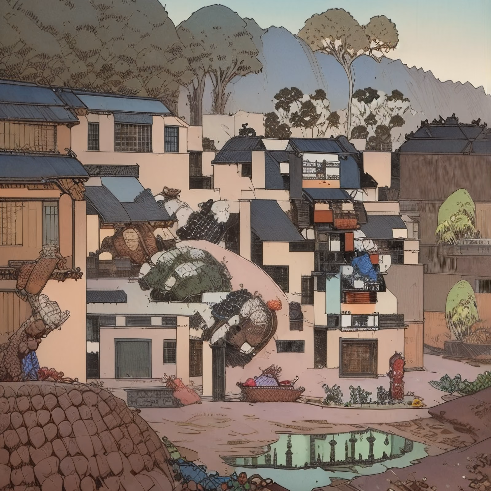 Hillside Village Comic Style QR Code for Posters — image 1