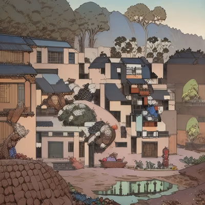 Hillside Village Comic Style QR Code for Posters — image 1