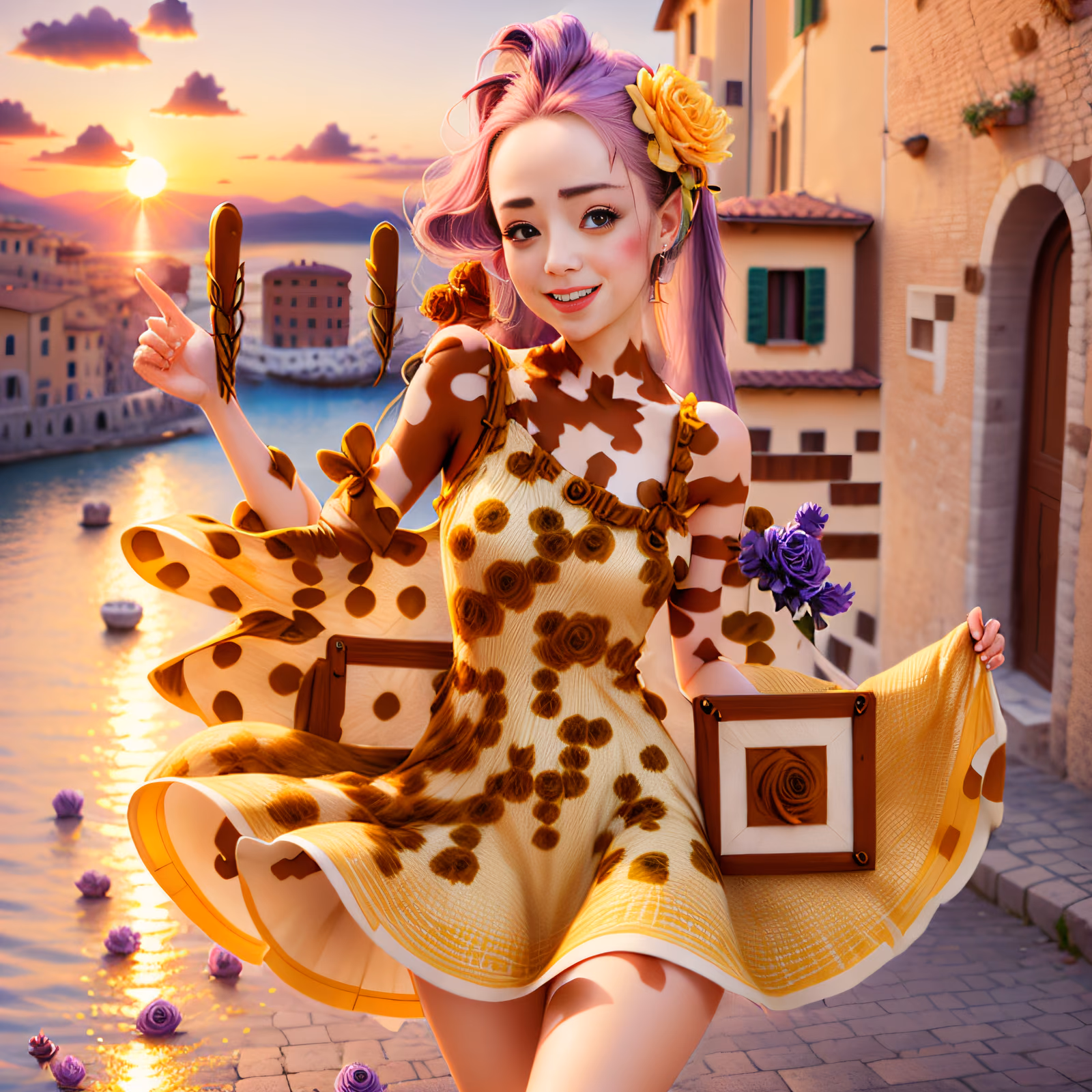 Sunset Waterfront Woman Digital Painting QR Code for Posters — image 1