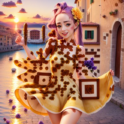 Женщина на закате у воды: QR-код в стиле цифровой живописи