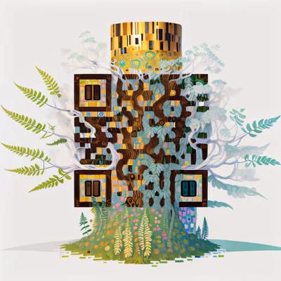 Дерево-башня в папоротниках: декоративный QR-код — изображение 1