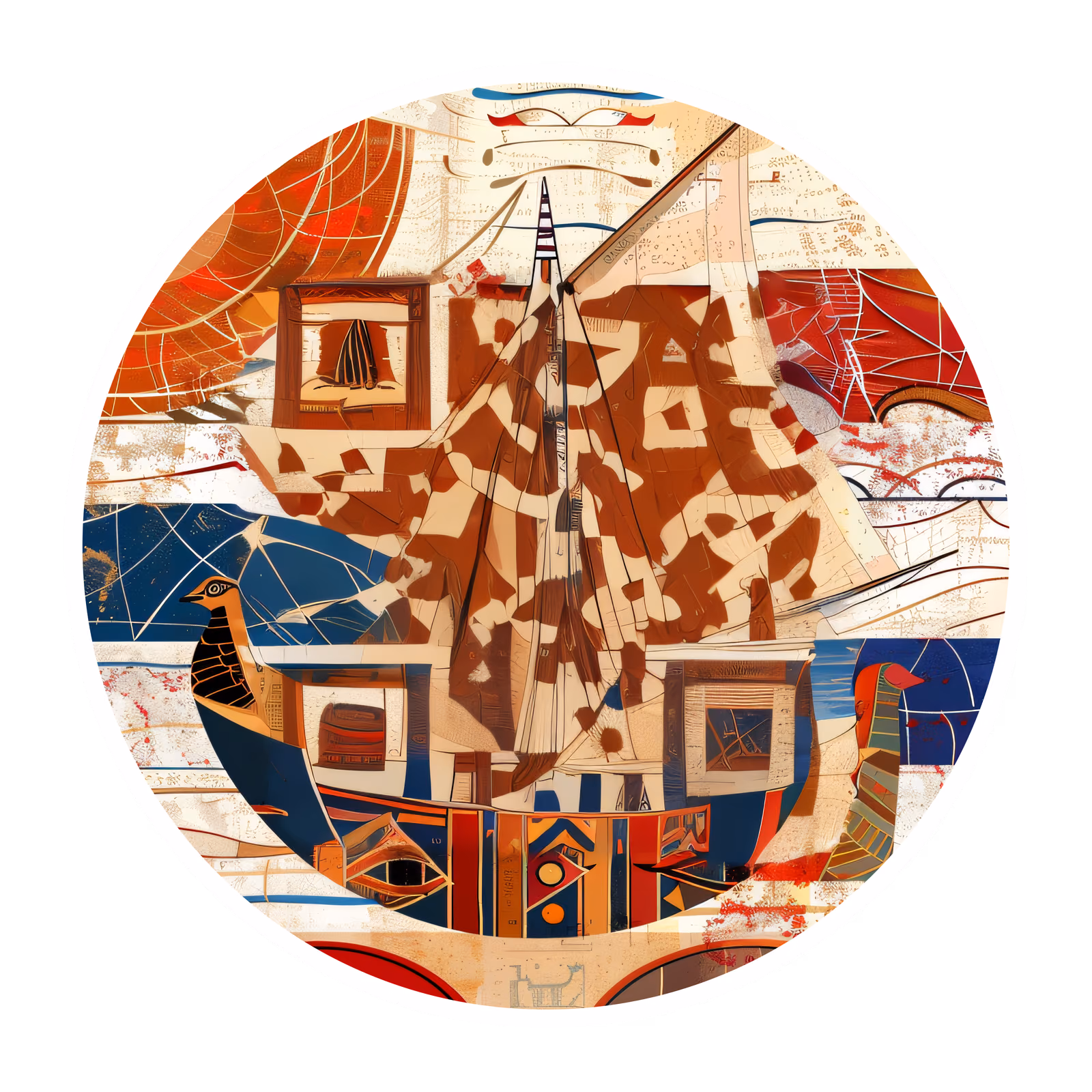 Древнеегипетский корабль: QR-код в технике коллажа для стикеров — изображение 1
