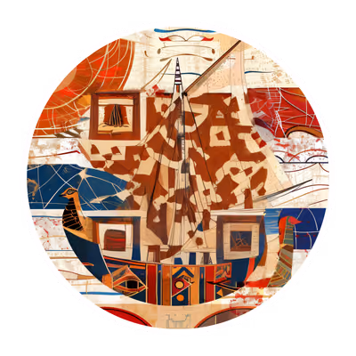 Древнеегипетский корабль: QR-код в технике коллажа для стикеров — изображение 1