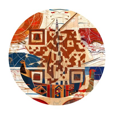 Ancient Egyptian Ship Collage QR Code for Stickers