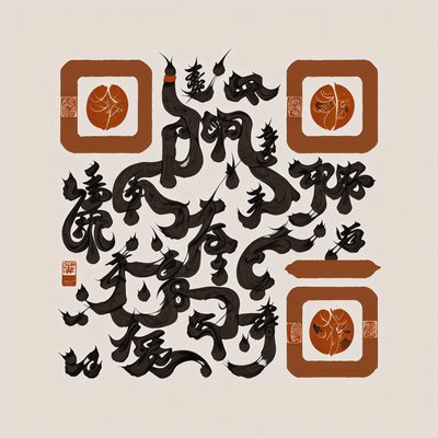 Brush Calligraphy Ink Strokes QR Code Art