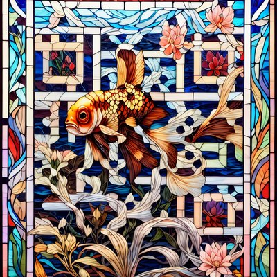 Goldfish Stained Glass QR Code Art