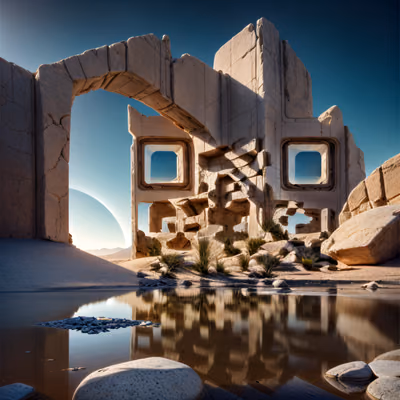 Alien Desert Ruins Photorealistic QR Code Art — image 1