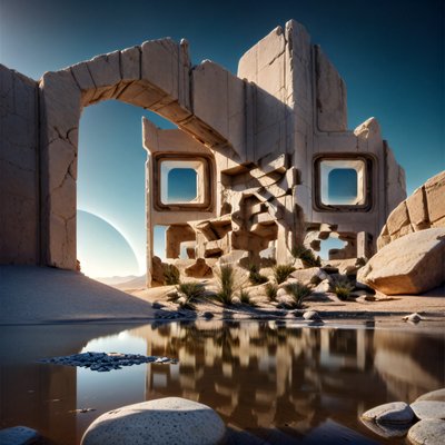 Alien Desert Ruins Photorealistic QR Code Art