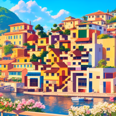 Colorful Waterfront Town Vector QR Code for Posters — image 1