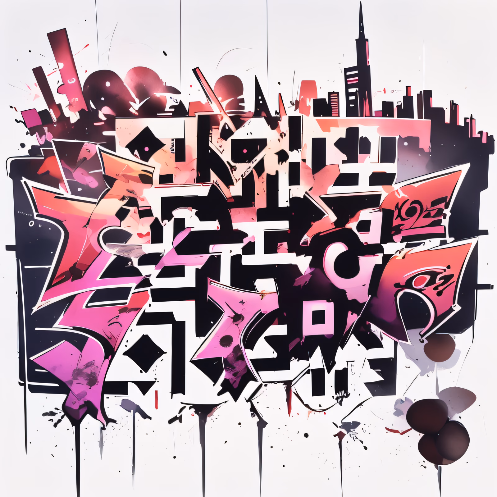 Pink Graffiti Lettering Skyline QR Code for Apparel — image 1