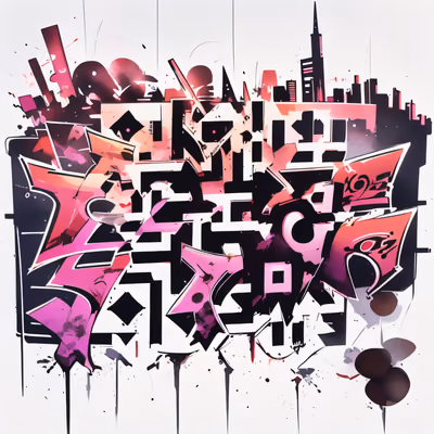 Pink Graffiti Lettering Skyline QR Code for Apparel — image 1