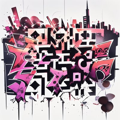 Pink Graffiti Lettering Skyline QR Code for Apparel