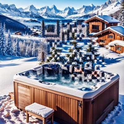 Альпийская купель зимой: QR-код в зимней сцене