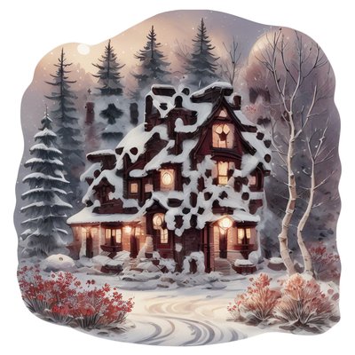 Snowy Winter Cabin Painterly QR Code for Stickers