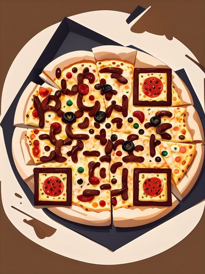 Cartoon Pizza Vector QR Code for Restaurant Menus
