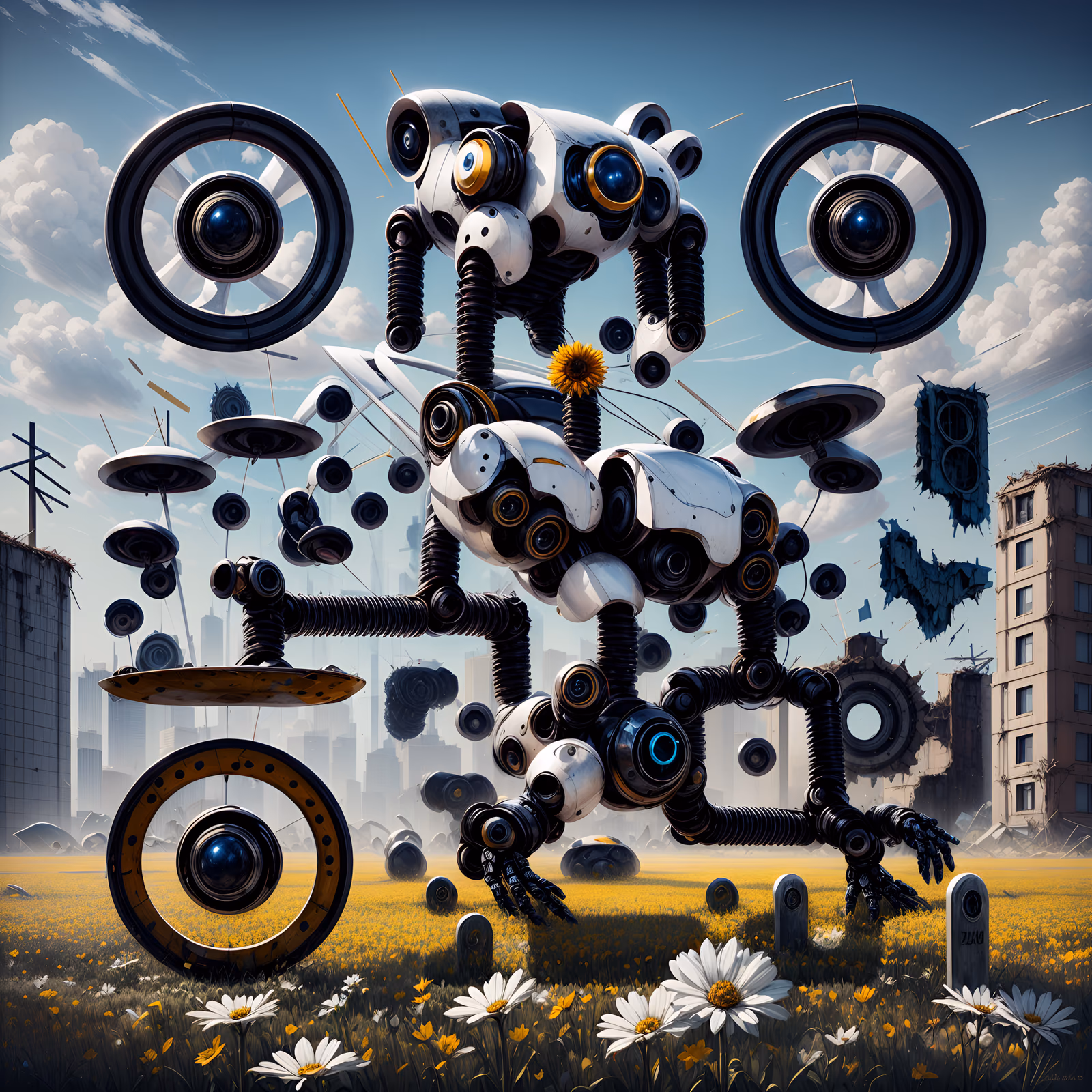 Robot Graveyard Flower Field Surreal QR Code for Posters — image 1
