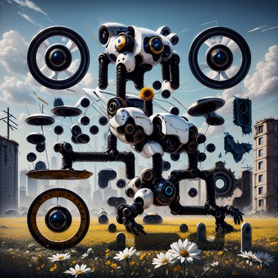 Robot Graveyard Flower Field Surreal QR Code for Posters