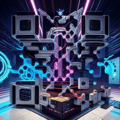 Neon Server Robot 3D Render QR Code for Posters
