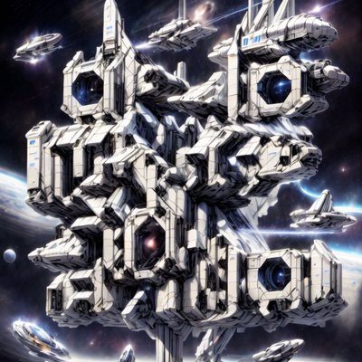Space Station Mecha Concept Art QR Code for Posters