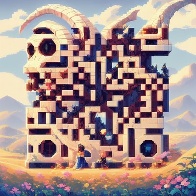 Horned Skull Pixel Art QR Code Art