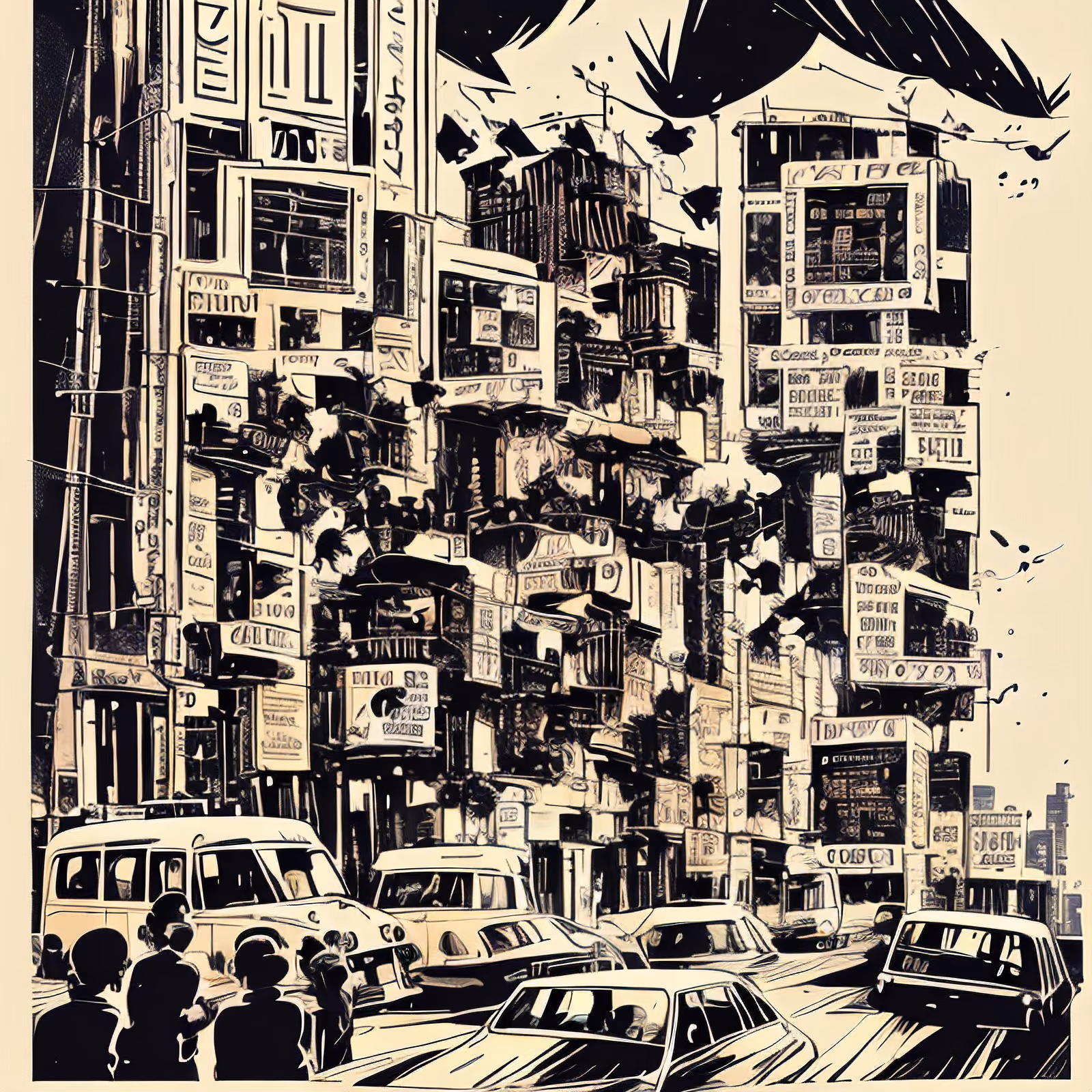 Crowded City Street Comic Ink QR Code for Posters — image 1