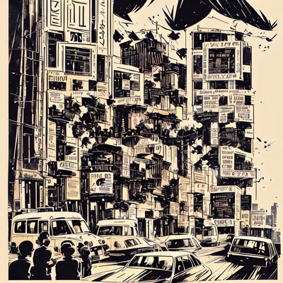 Crowded City Street Comic Ink QR Code for Posters — image 1