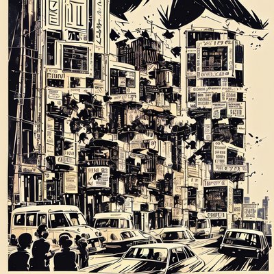 Crowded City Street Comic Ink QR Code for Posters
