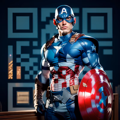 QR-код с супергероем со щитом в 3D-рендере для постеров — изображение 1