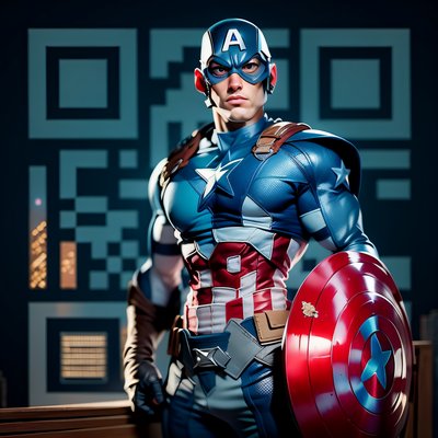 Shield Bearing Superhero 3D Render QR Code for Posters