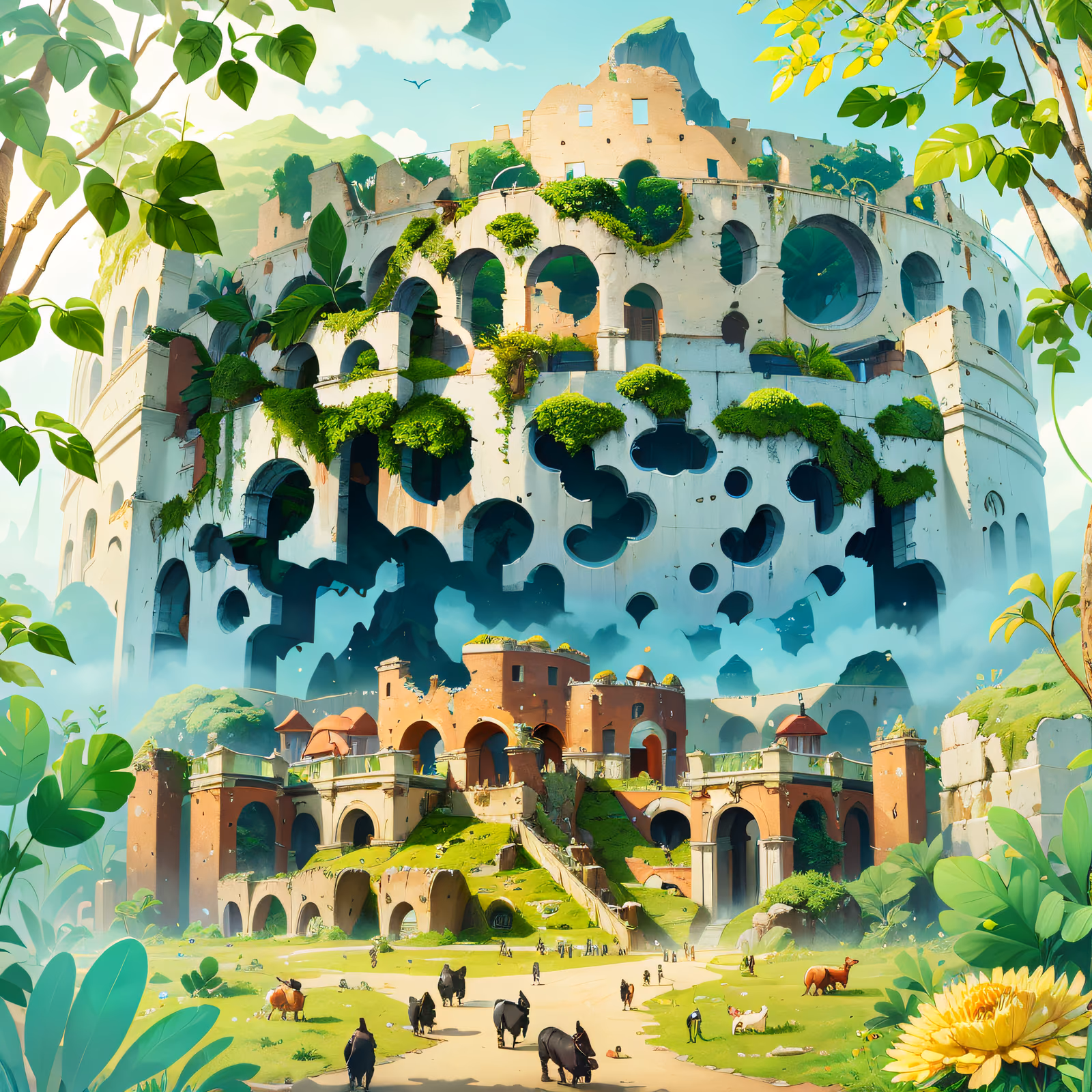 Overgrown Colosseum Fantasy Landscape QR Code Art — image 1