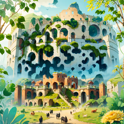 Overgrown Colosseum Fantasy Landscape QR Code Art — image 1