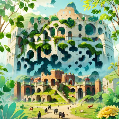 Overgrown Colosseum Fantasy Landscape QR Code Art
