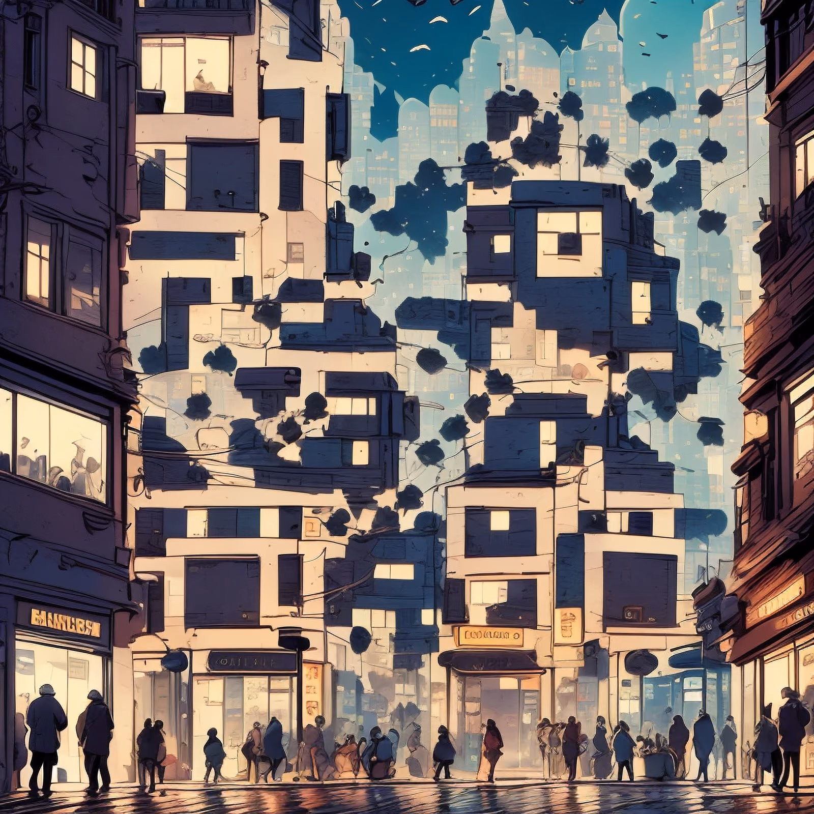 Night City Street Comic Style QR Code for Posters — image 1