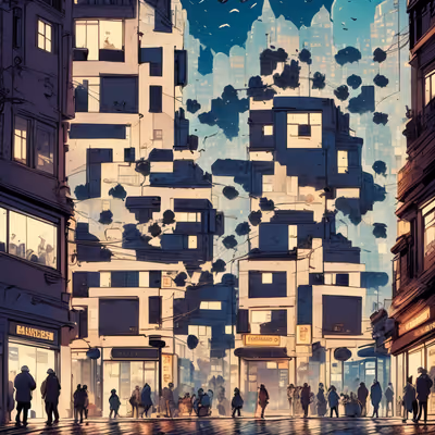 Night City Street Comic Style QR Code for Posters — image 1