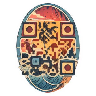 Ретро-пляж с пальмой на закате: QR-код для наклеек — изображение 1