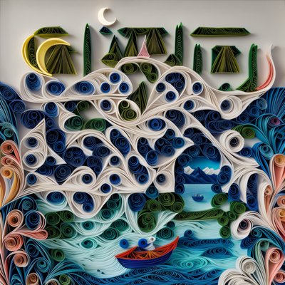 Quilled Mountain Lake Boat QR Code Art