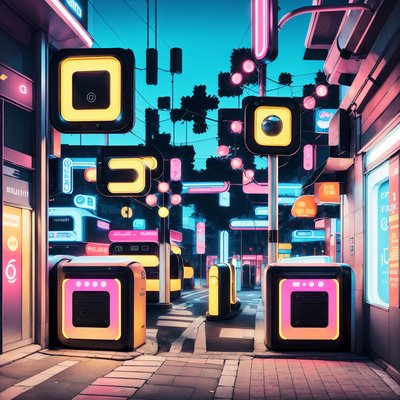 Neon Smart Street Retrofuturism QR Code for Posters