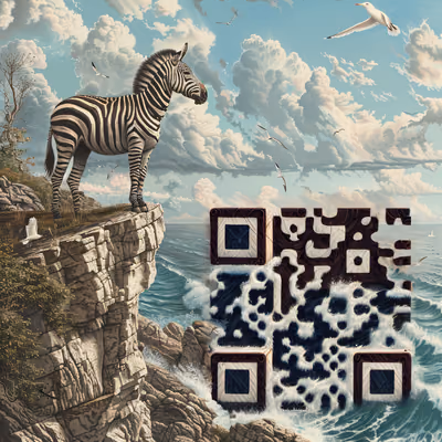 Zebra Ocean Cliff Painting QR Code Art — image 1
