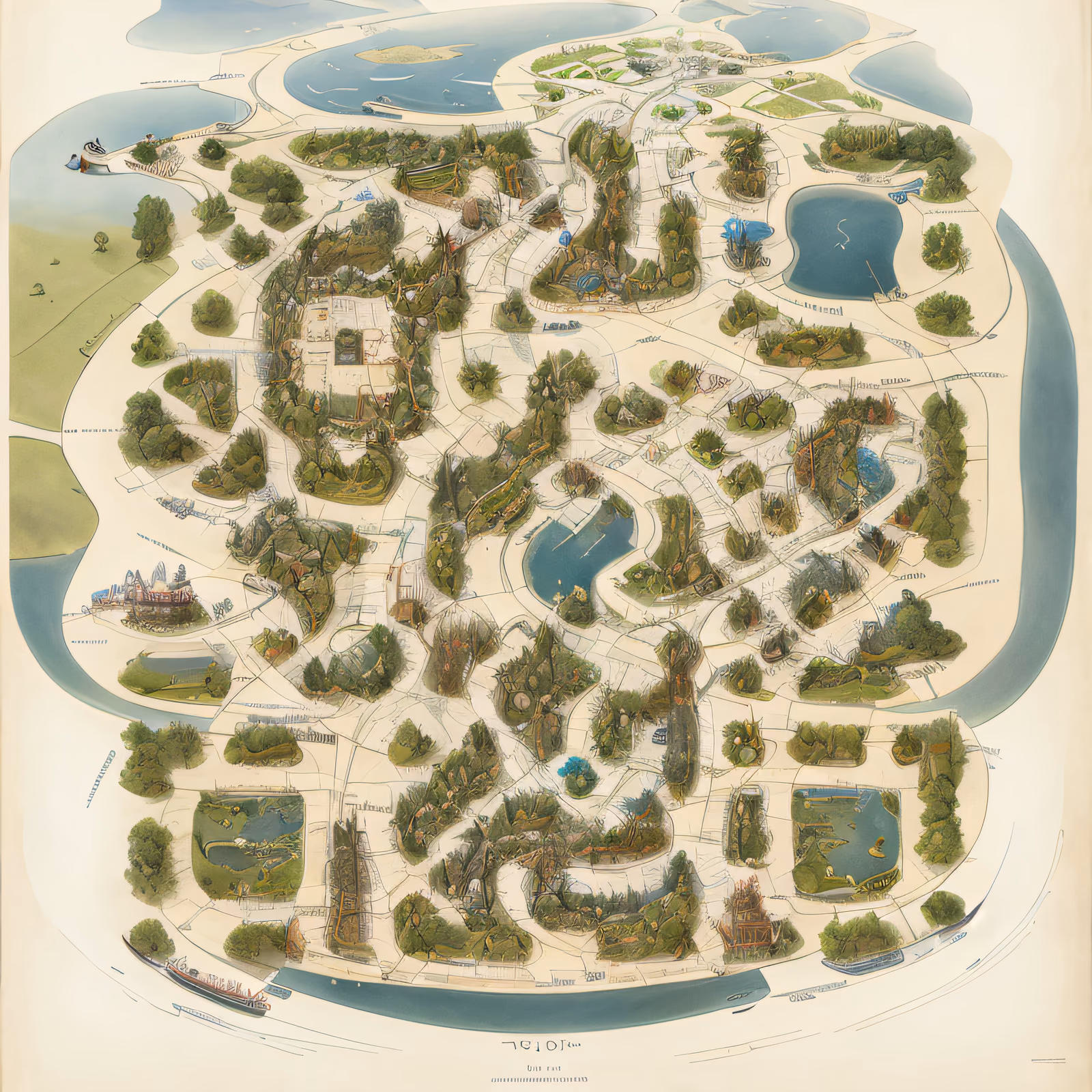 Storybook Town Map Illustration Landscape QR Code Art — image 1