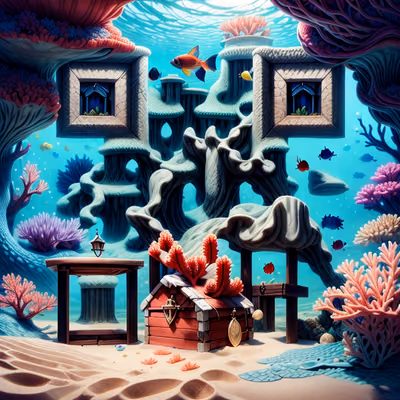 Underwater Grotto Treasure Fantasy QR Code for Posters — image 1
