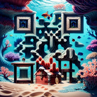 Underwater Grotto Treasure Fantasy QR Code for Posters