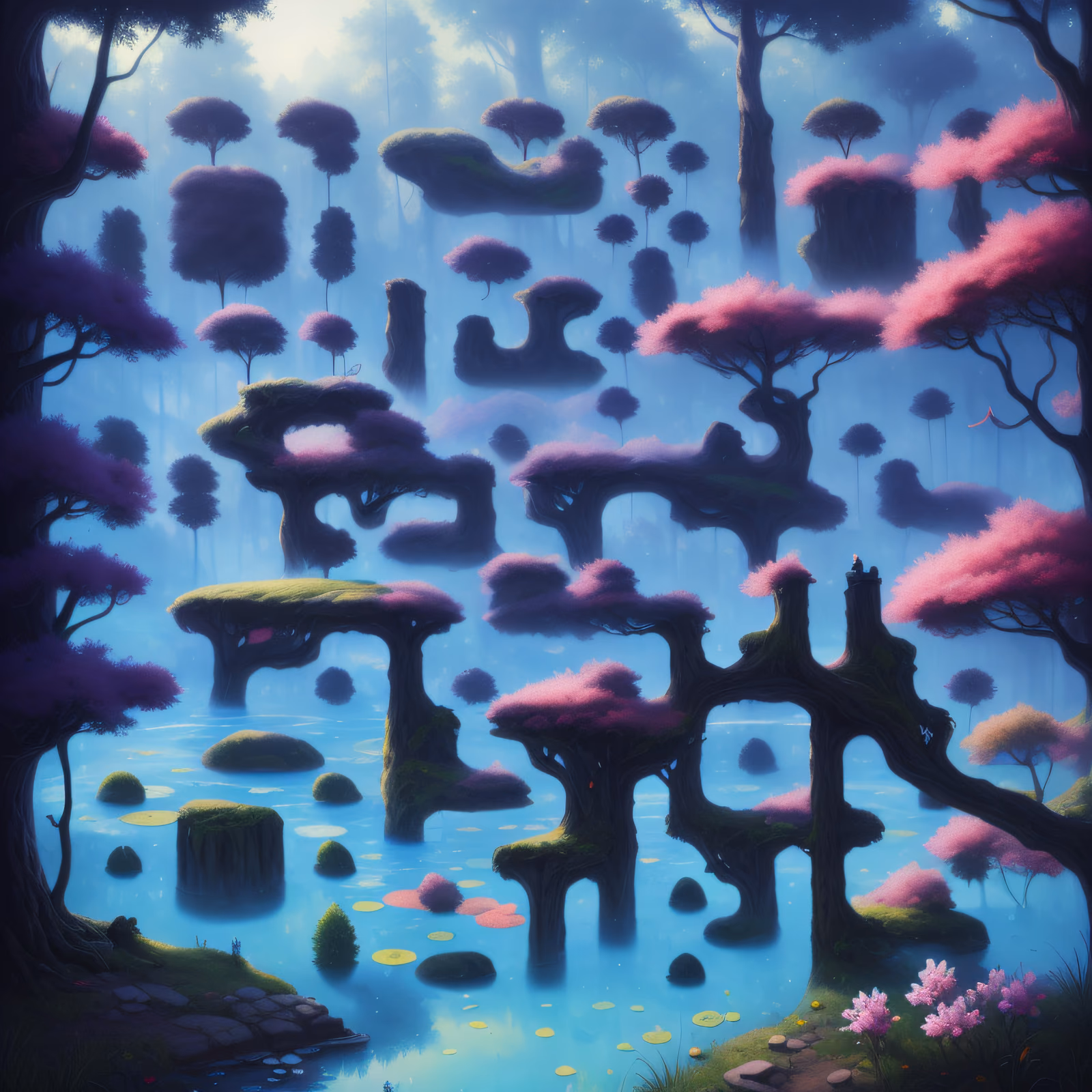 Misty Fantasy Forest Pond QR Code Art — image 1